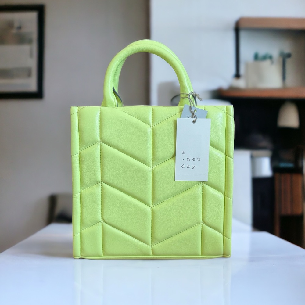 A New Day Midi Boxy Satchel Crossbody Handbag Lime NWT
